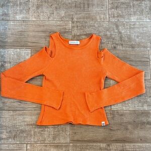 Daydreamer Long Sleeve Cold Shoulder Crop Top in Orange Mineral